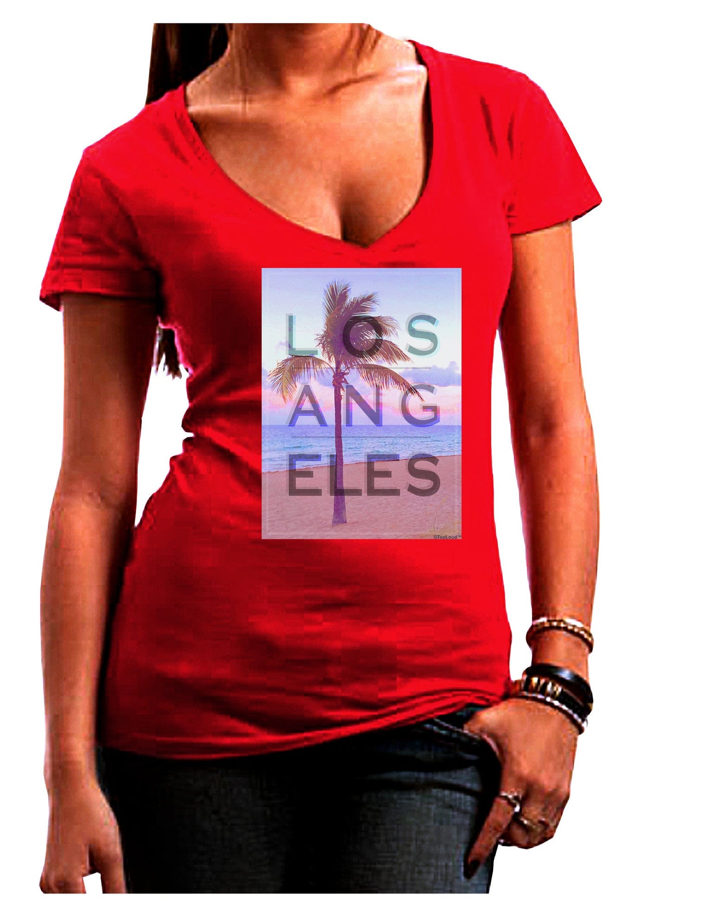 Los Angeles Beach Filter Womens V-Neck Dark T-Shirt-Womens V-Neck T-Shirts-TooLoud-Red-Juniors Fitted Small-Davson Sales