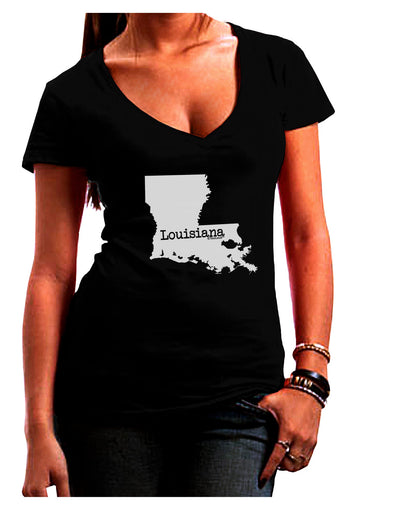 Louisiana - United States Shape Juniors V-Neck Dark T-Shirt by TooLoud-Womens V-Neck T-Shirts-TooLoud-Black-Juniors Fitted Small-Davson Sales