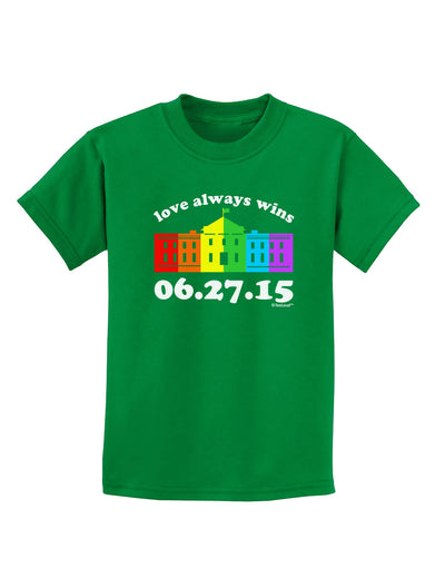 Love Always Wins with Date - Marriage Equality Childrens Dark T-Shirt-Childrens T-Shirt-TooLoud-Kelly-Green-X-Small-Davson Sales