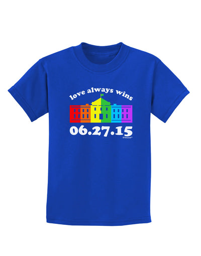 Love Always Wins with Date - Marriage Equality Childrens Dark T-Shirt-Childrens T-Shirt-TooLoud-Royal-Blue-X-Small-Davson Sales