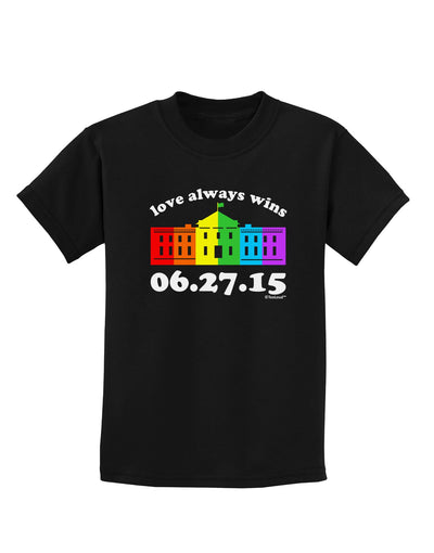 Love Always Wins with Date - Marriage Equality Childrens Dark T-Shirt-Childrens T-Shirt-TooLoud-Black-X-Small-Davson Sales