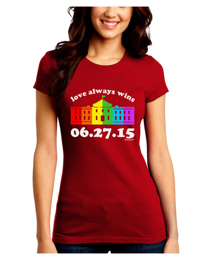 Love Always Wins with Date - Marriage Equality Juniors Crew Dark T-Shirt-T-Shirts Juniors Tops-TooLoud-Red-Juniors Fitted Small-Davson Sales