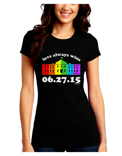 Love Always Wins with Date - Marriage Equality Juniors Crew Dark T-Shirt-T-Shirts Juniors Tops-TooLoud-Black-Juniors Fitted Small-Davson Sales