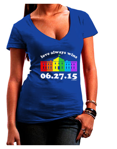 Love Always Wins with Date - Marriage Equality Juniors V-Neck Dark T-Shirt-Womens V-Neck T-Shirts-TooLoud-Royal-Blue-Juniors Fitted Small-Davson Sales