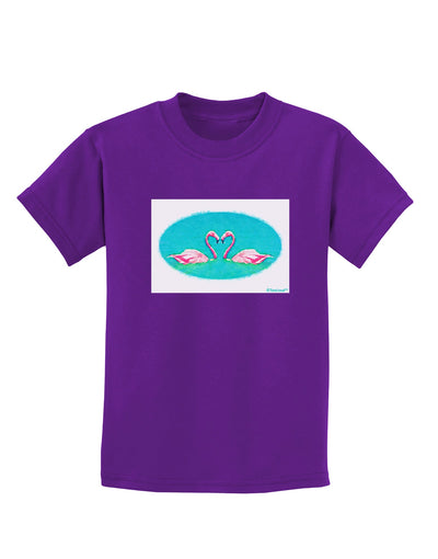 Love Birds - Flamingos Watercolor Childrens Dark T-Shirt-Childrens T-Shirt-TooLoud-Purple-X-Small-Davson Sales