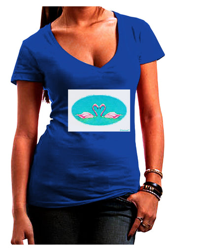 Love Birds - Flamingos Watercolor Juniors V-Neck Dark T-Shirt-Womens V-Neck T-Shirts-TooLoud-Royal-Blue-Juniors Fitted Small-Davson Sales