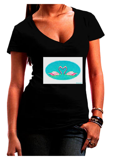 Love Birds - Flamingos Watercolor Juniors V-Neck Dark T-Shirt-Womens V-Neck T-Shirts-TooLoud-Black-Juniors Fitted Small-Davson Sales