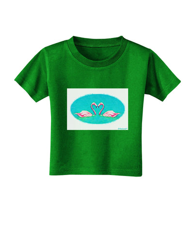 Love Birds - Flamingos Watercolor Toddler T-Shirt Dark-Toddler T-Shirt-TooLoud-Clover-Green-2T-Davson Sales