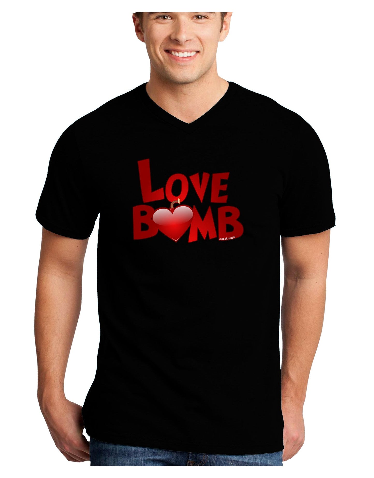 Love Bomb Text Adult Dark V-Neck T-Shirt-TooLoud-Black-Small-Davson Sales