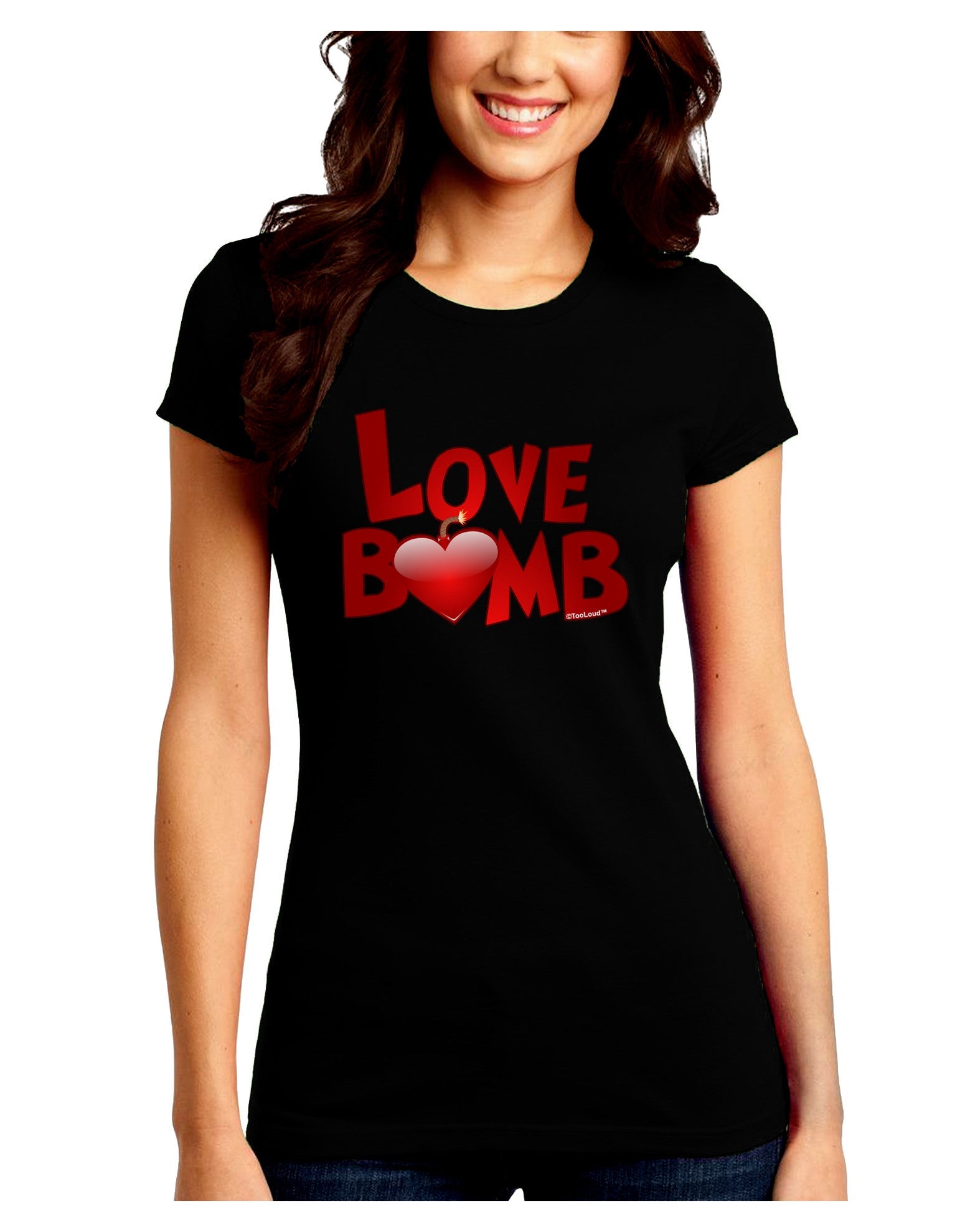 Love Bomb Text Juniors Petite Crew Dark T-Shirt-T-Shirts Juniors Tops-TooLoud-Black-Juniors Fitted Small-Davson Sales