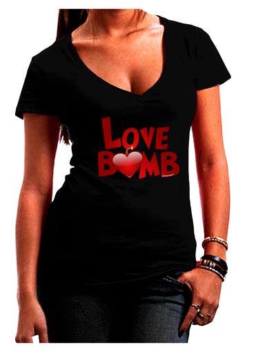 Love Bomb Text Womens V-Neck Dark T-Shirt-Womens V-Neck T-Shirts-TooLoud-Black-Juniors Fitted Small-Davson Sales