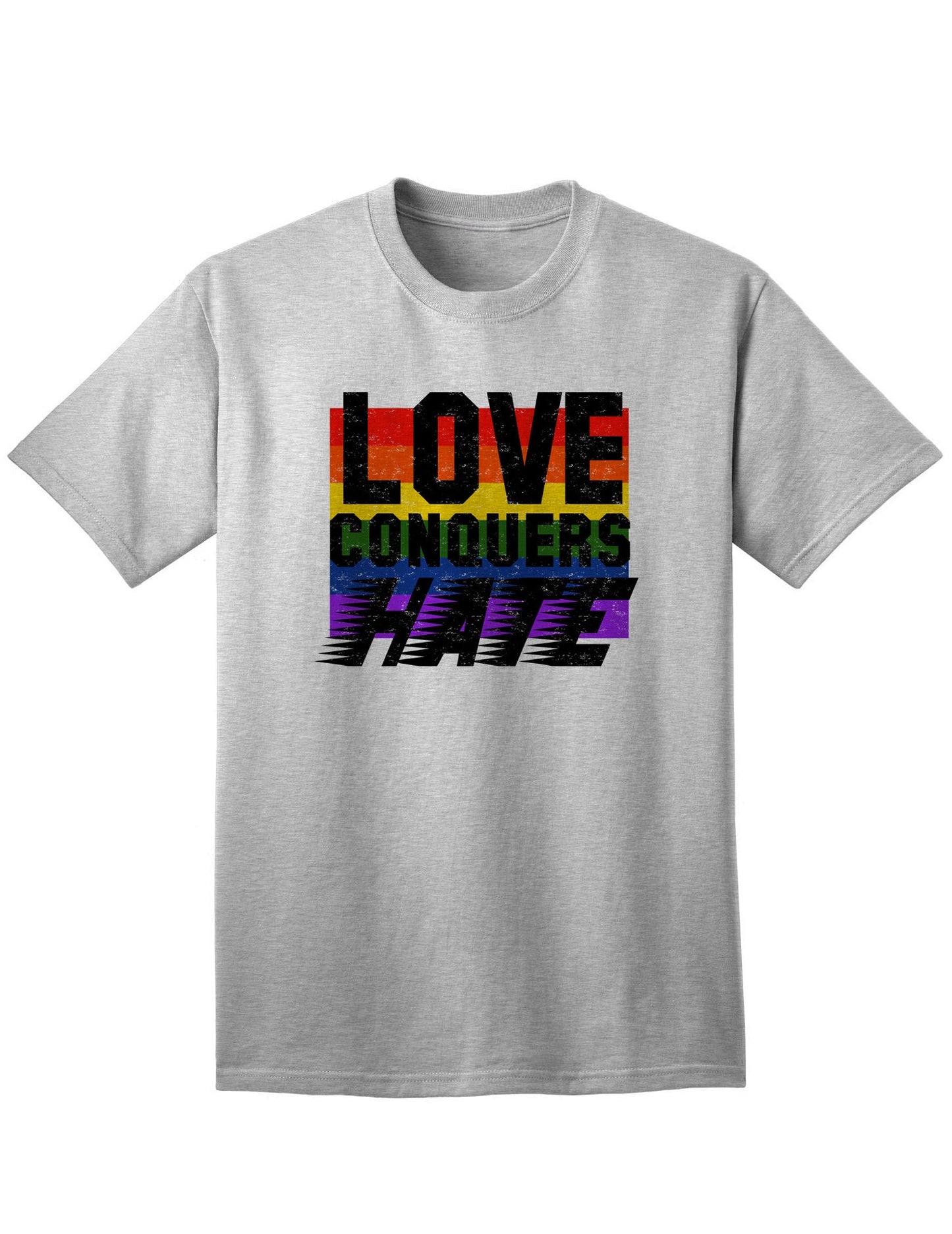 Love Conquers Hate Distressed Adult Mens and Womens T-Shirt-Womens T-Shirt-TooLoud-Ash Gray-Small-Davson Sales