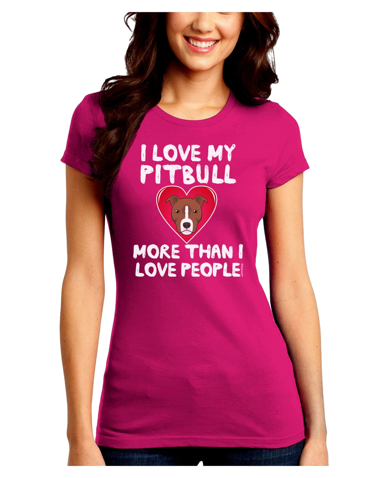Love Pitbull More Than People Juniors Petite Crew Dark T-Shirt-T-Shirts Juniors Tops-TooLoud-Hot-Pink-Juniors Fitted Small-Davson Sales