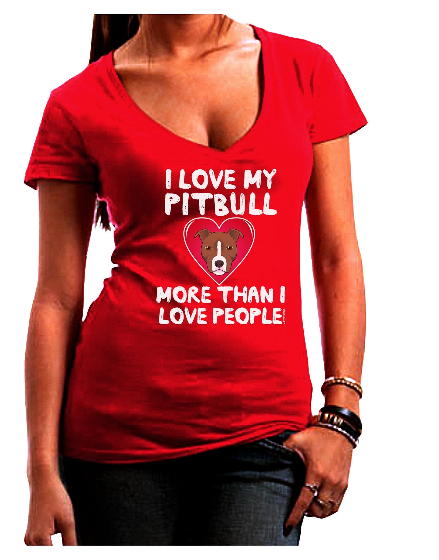 Love Pitbull More Than People Womens V-Neck Dark T-Shirt-Womens V-Neck T-Shirts-TooLoud-Red-Juniors Fitted Small-Davson Sales