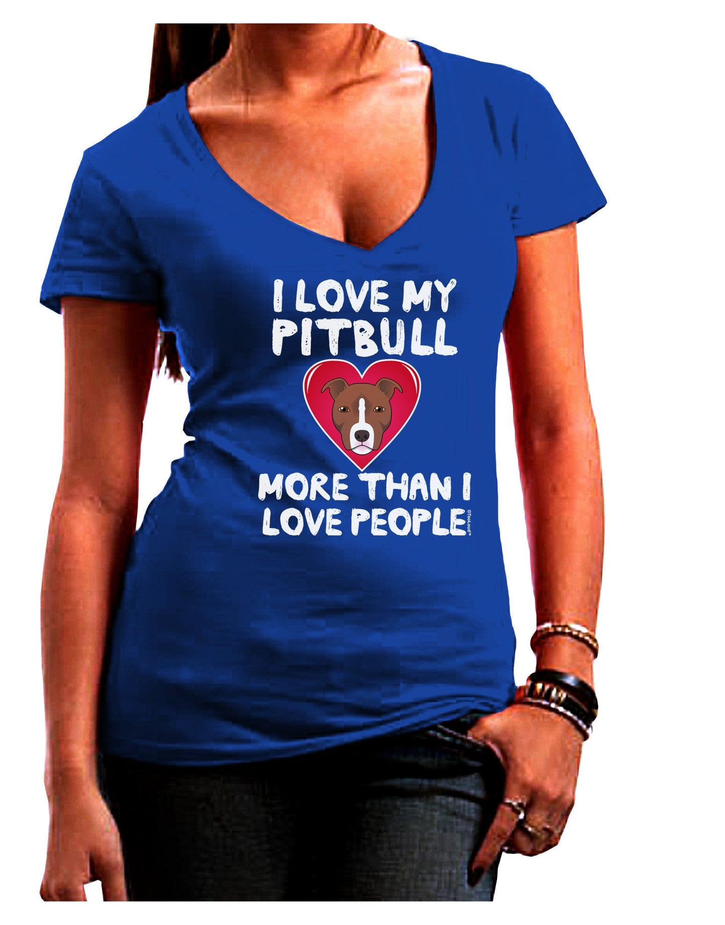 Love Pitbull More Than People Womens V-Neck Dark T-Shirt-Womens V-Neck T-Shirts-TooLoud-Royal-Blue-Juniors Fitted Small-Davson Sales