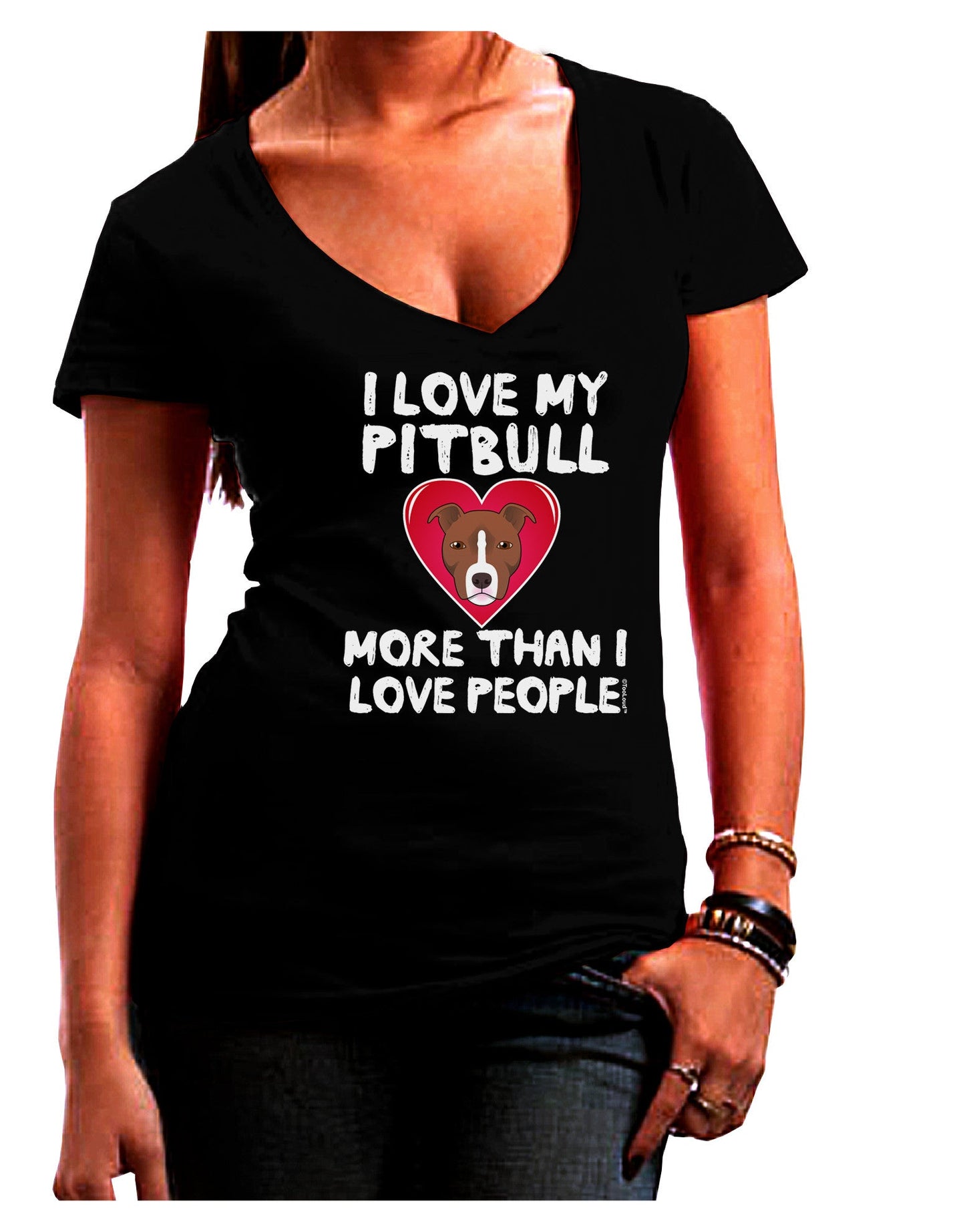 Love Pitbull More Than People Womens V-Neck Dark T-Shirt-Womens V-Neck T-Shirts-TooLoud-Black-Juniors Fitted Small-Davson Sales