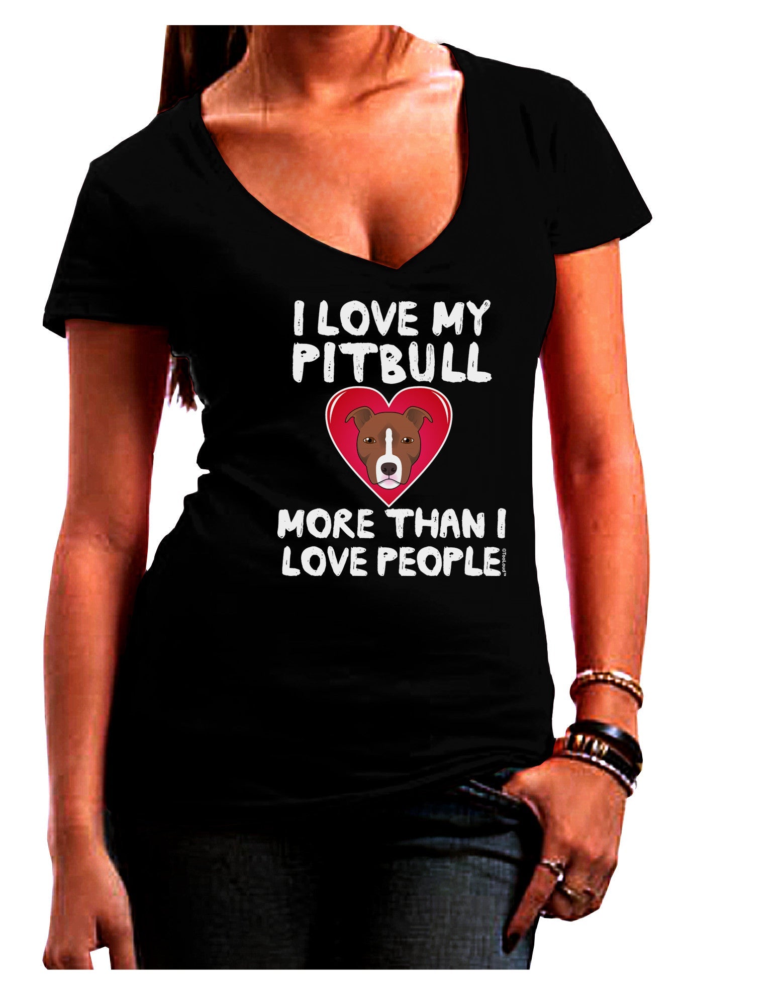 Love Pitbull More Than People Womens V-Neck Dark T-Shirt-Womens V-Neck T-Shirts-TooLoud-Black-Juniors Fitted Small-Davson Sales