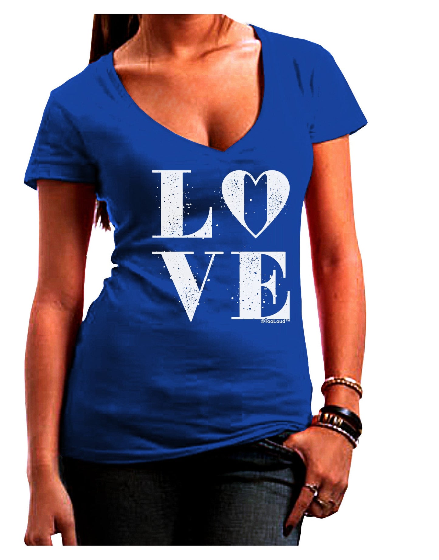 Love Splatter Womens V-Neck Dark T-Shirt-Womens V-Neck T-Shirts-TooLoud-Royal-Blue-Juniors Fitted Small-Davson Sales