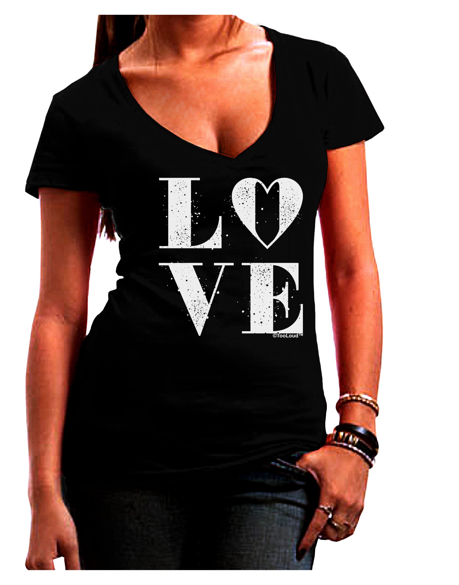 Love Splatter Womens V-Neck Dark T-Shirt-Womens V-Neck T-Shirts-TooLoud-Black-Juniors Fitted Small-Davson Sales