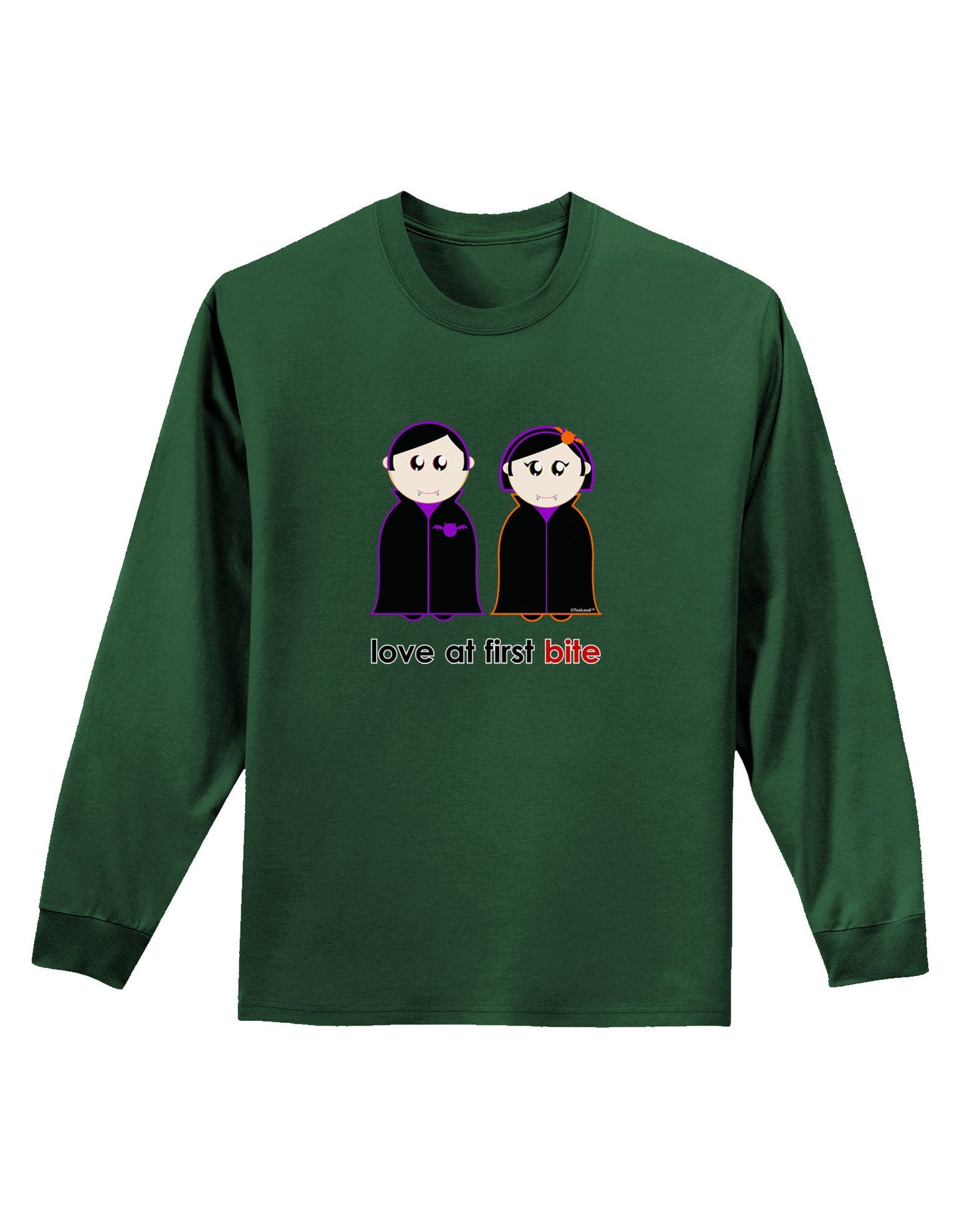 Love at First Bite Vampire Couple Halloween Adult Long Sleeve Dark T-Shirt-TooLoud-Dark-Green-Small-Davson Sales