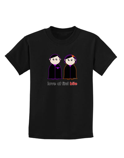 Love at First Bite Vampire Couple Halloween Childrens Dark T-Shirt-Childrens T-Shirt-TooLoud-Black-X-Small-Davson Sales