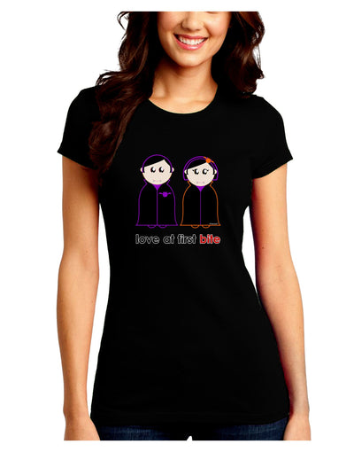 Love at First Bite Vampire Couple Halloween Juniors Crew Dark T-Shirt-T-Shirts Juniors Tops-TooLoud-Black-Juniors Fitted Small-Davson Sales