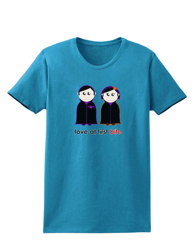 Love at First Bite Vampire Couple Halloween Womens Dark T-Shirt-TooLoud-Turquoise-X-Small-Davson Sales