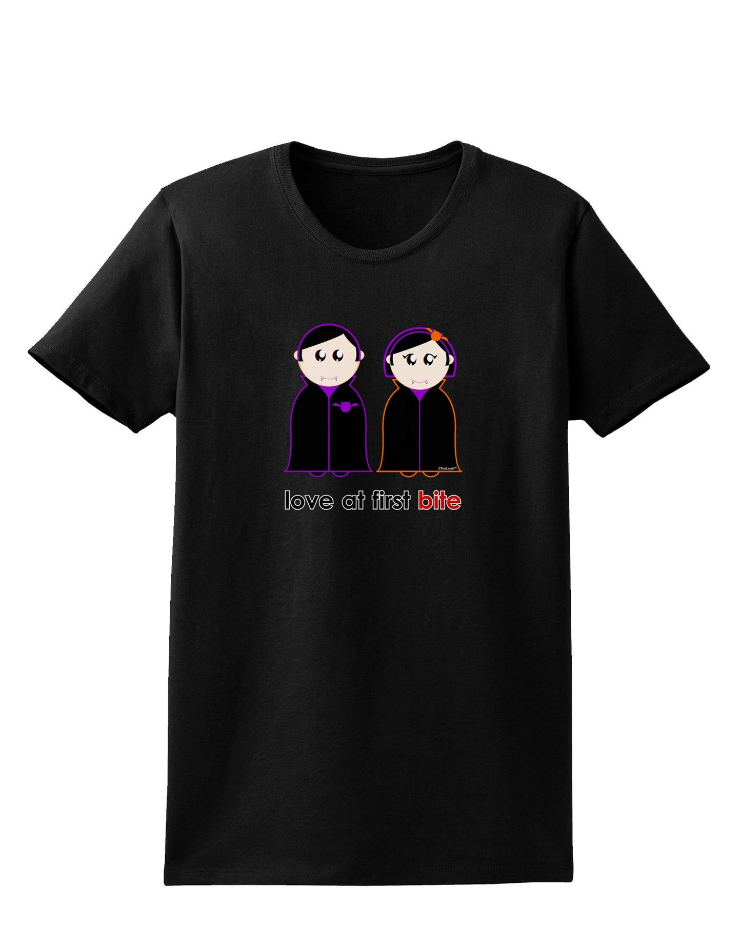 Love at First Bite Vampire Couple Halloween Womens Dark T-Shirt-TooLoud-Black-X-Small-Davson Sales