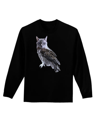 Lucky Cat Owl Adult Long Sleeve Dark T-Shirt-TooLoud-Black-Small-Davson Sales