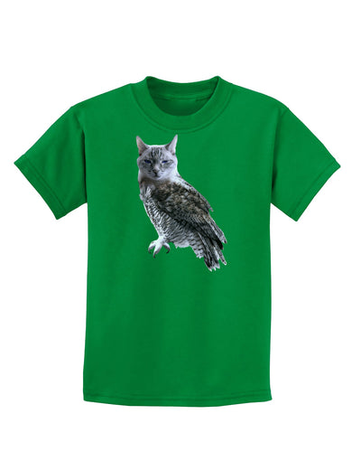 Lucky Cat Owl Childrens Dark T-Shirt-Childrens T-Shirt-TooLoud-Kelly-Green-X-Small-Davson Sales