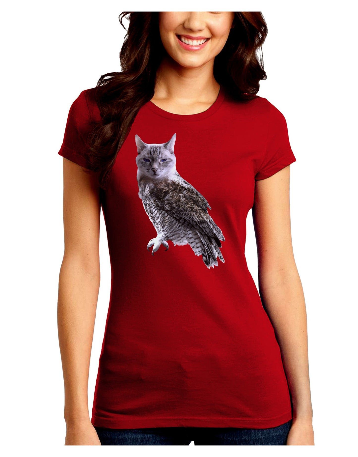 Lucky Cat Owl Juniors Petite Crew Dark T-Shirt-T-Shirts Juniors Tops-TooLoud-Red-Juniors Fitted Small-Davson Sales