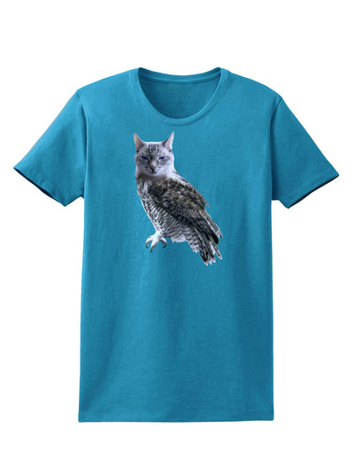 Lucky Cat Owl Womens Dark T-Shirt-TooLoud-Turquoise-X-Small-Davson Sales