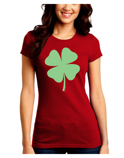 Lucky Four Leaf Clover St Patricks Day Juniors Crew Dark T-Shirt-T-Shirts Juniors Tops-TooLoud-Red-Juniors Fitted Small-Davson Sales