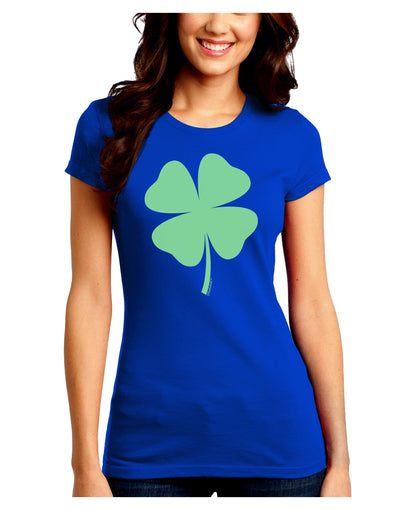 Lucky Four Leaf Clover St Patricks Day Juniors Crew Dark T-Shirt-T-Shirts Juniors Tops-TooLoud-Royal-Blue-Juniors Fitted Small-Davson Sales