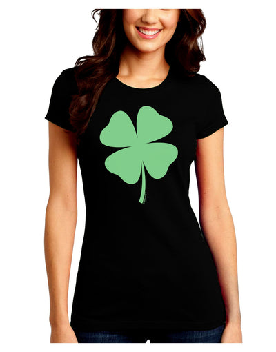 Lucky Four Leaf Clover St Patricks Day Juniors Crew Dark T-Shirt-T-Shirts Juniors Tops-TooLoud-Black-Juniors Fitted Small-Davson Sales