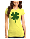 Lucky Four Leaf Clover St Patricks Day Juniors T-Shirt-Womens Juniors T-Shirt-TooLoud-Yellow-Juniors Fitted X-Small-Davson Sales