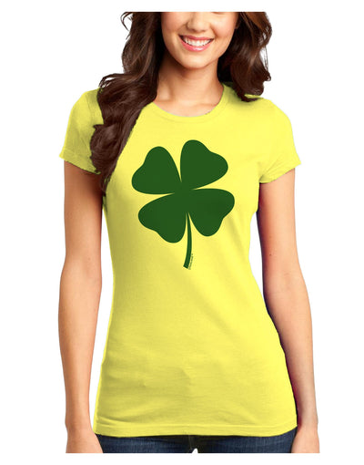 Lucky Four Leaf Clover St Patricks Day Juniors T-Shirt-Womens Juniors T-Shirt-TooLoud-Yellow-Juniors Fitted X-Small-Davson Sales