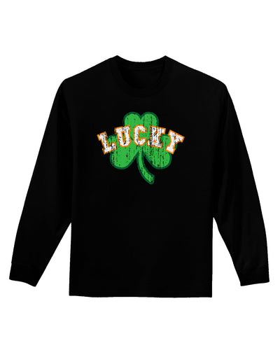 Lucky Shamrock Design Distressed Adult Long Sleeve Dark T-Shirt by TooLoud-TooLoud-Black-Small-Davson Sales