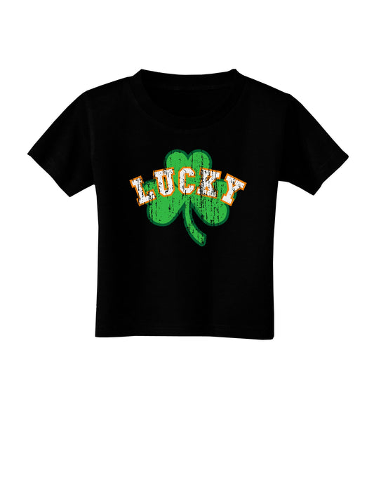 Lucky Shamrock Design Distressed Toddler T-Shirt Dark by TooLoud-Toddler T-Shirt-TooLoud-Black-2T-Davson Sales
