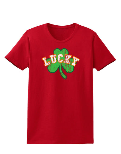 Lucky Shamrock Design Distressed Womens Dark T-Shirt by TooLoud-Womens T-Shirt-TooLoud-Red-X-Small-Davson Sales