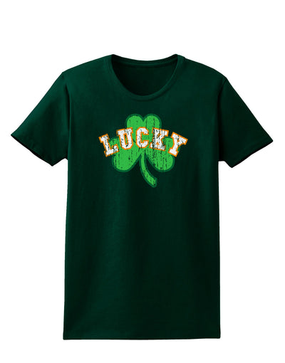 Lucky Shamrock Design Distressed Womens Dark T-Shirt by TooLoud-Womens T-Shirt-TooLoud-Forest-Green-Small-Davson Sales