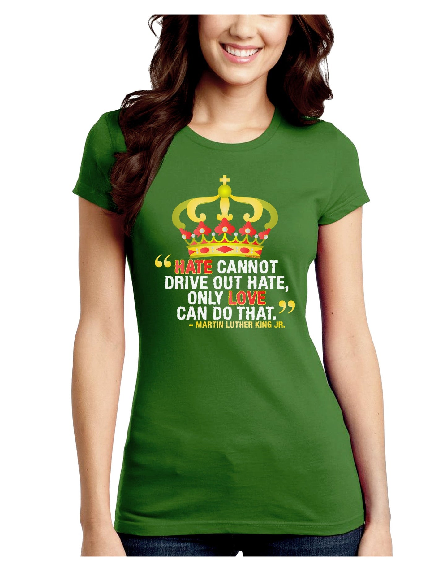 MLK - Only Love Quote Juniors Petite Crew Dark T-Shirt-T-Shirts Juniors Tops-TooLoud-Kiwi-Green-Juniors Fitted Small-Davson Sales