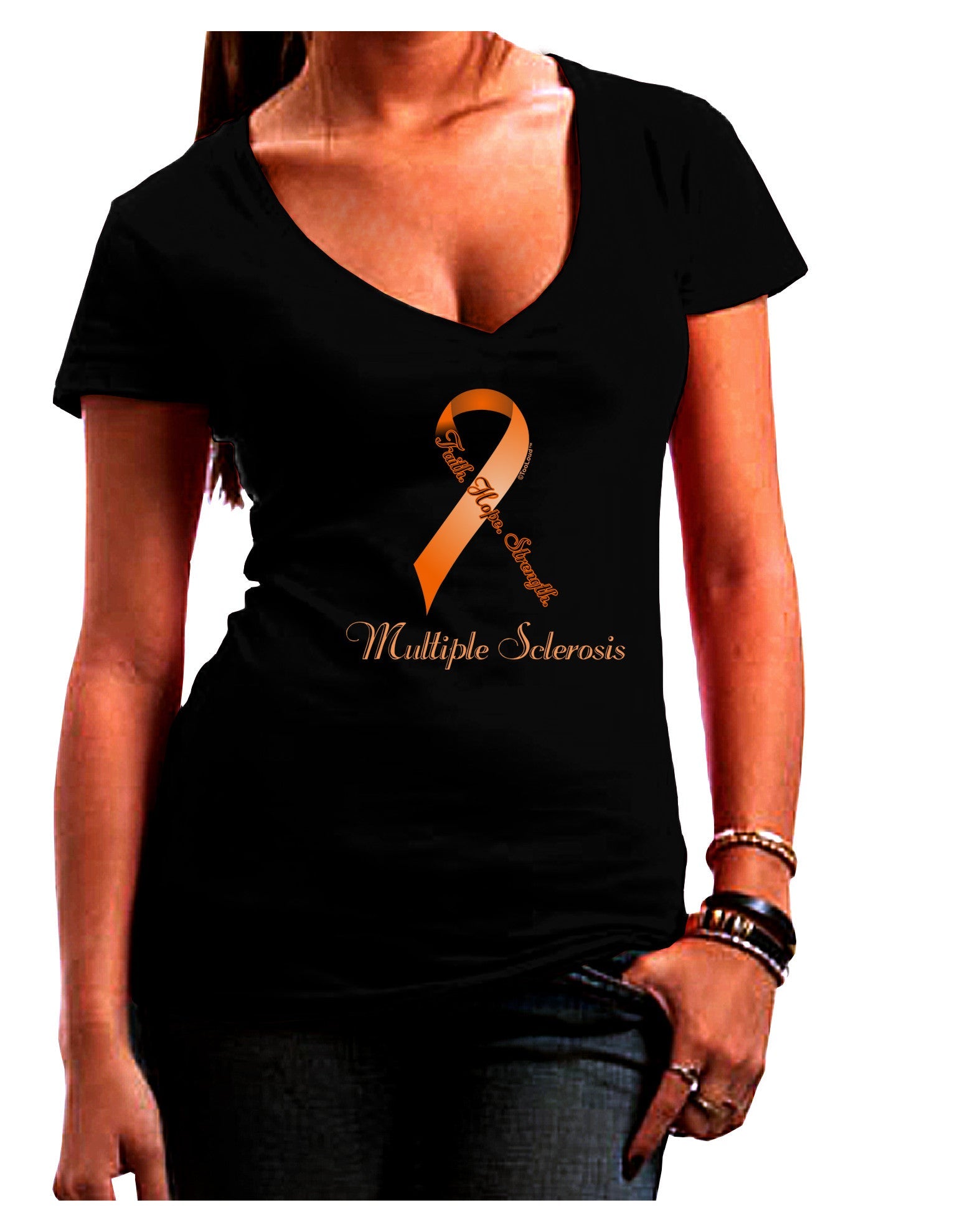 MS - Faith Hope Strength Womens V-Neck Dark T-Shirt-Womens V-Neck T-Shirts-TooLoud-Black-Juniors Fitted Small-Davson Sales