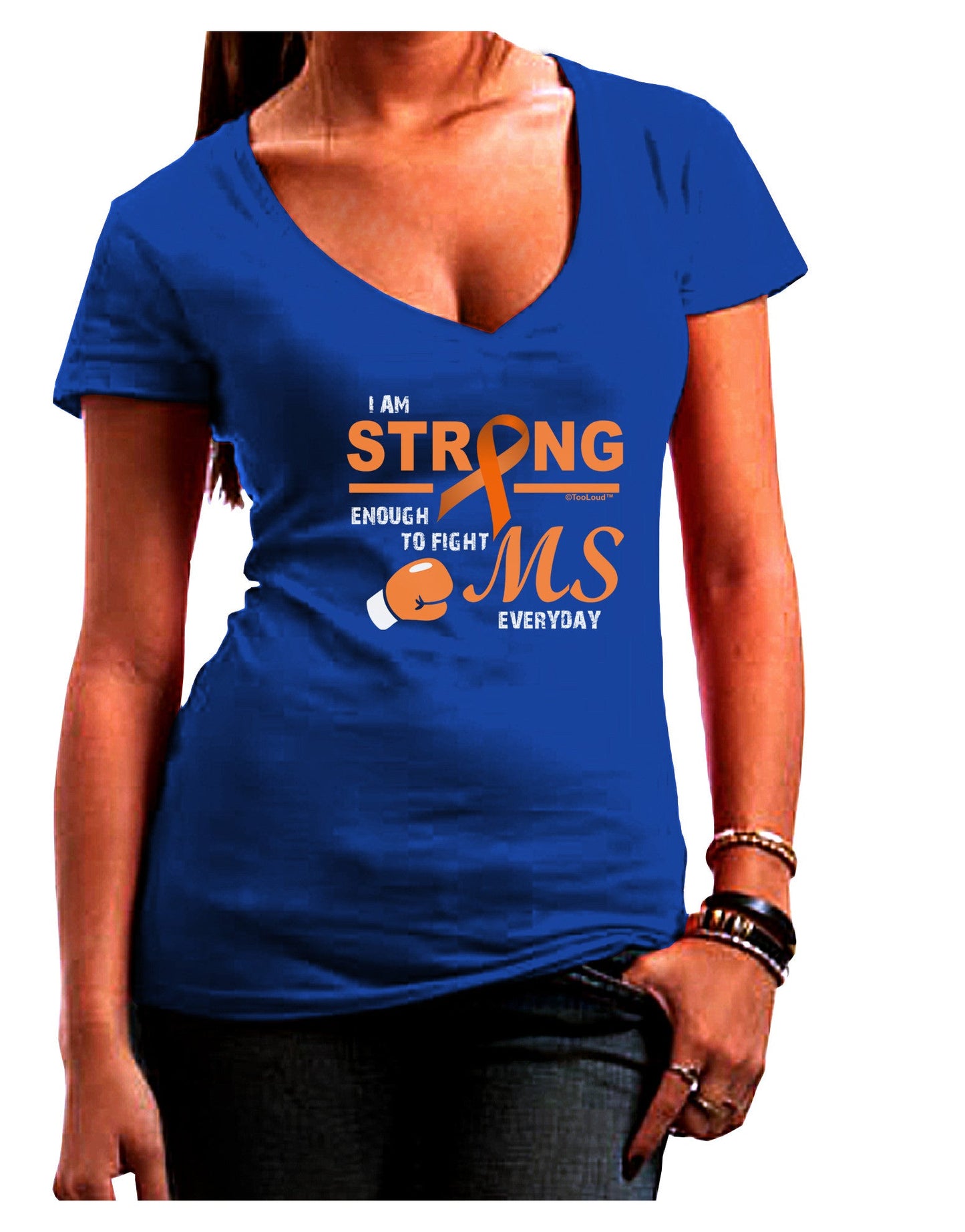 MS - I Am Strong Womens V-Neck Dark T-Shirt-Womens V-Neck T-Shirts-TooLoud-Royal-Blue-Juniors Fitted Small-Davson Sales