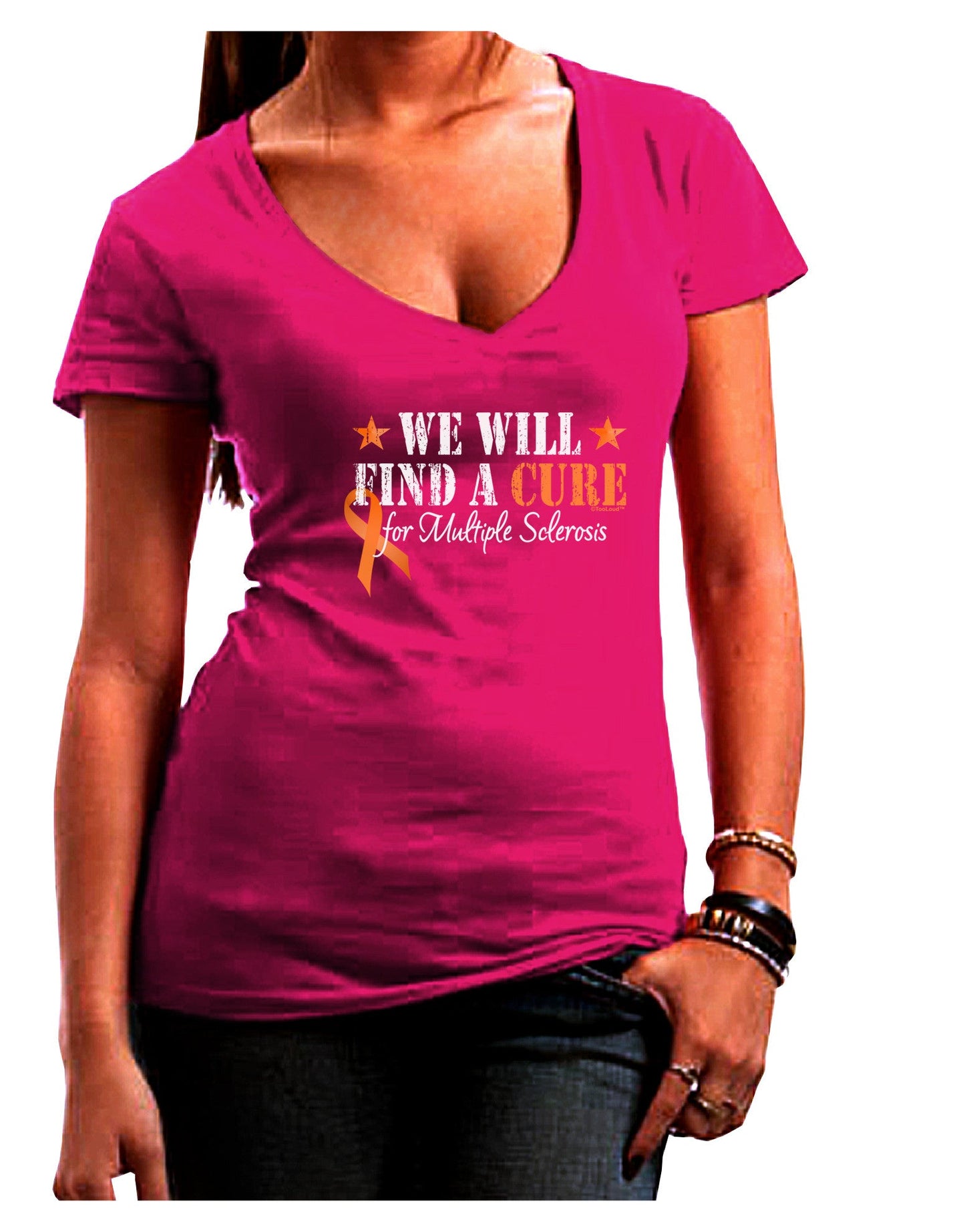 MS - We Will Find A Cure Womens V-Neck Dark T-Shirt-Womens V-Neck T-Shirts-TooLoud-Hot-Pink-Juniors Fitted Small-Davson Sales