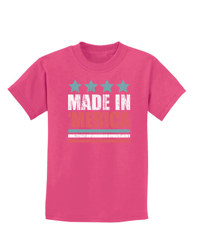 Made in Merica - Stars and Stripes Color Design Childrens Dark T-Shirt-Childrens T-Shirt-TooLoud-Sangria-X-Small-Davson Sales