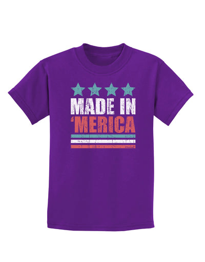 Made in Merica - Stars and Stripes Color Design Childrens Dark T-Shirt-Childrens T-Shirt-TooLoud-Purple-X-Small-Davson Sales