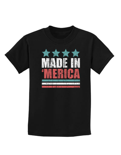 Made in Merica - Stars and Stripes Color Design Childrens Dark T-Shirt-Childrens T-Shirt-TooLoud-Black-X-Small-Davson Sales