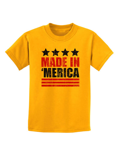 Made in Merica - Stars and Stripes Color Design Childrens T-Shirt-Childrens T-Shirt-TooLoud-Gold-X-Small-Davson Sales