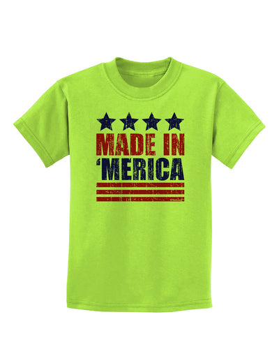 Made in Merica - Stars and Stripes Color Design Childrens T-Shirt-Childrens T-Shirt-TooLoud-Lime-Green-X-Small-Davson Sales